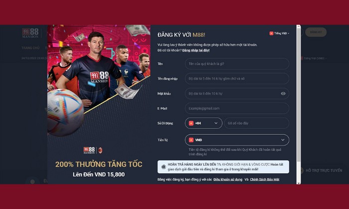 Các bước tạo tài khoản ở nhà cái M88arceus