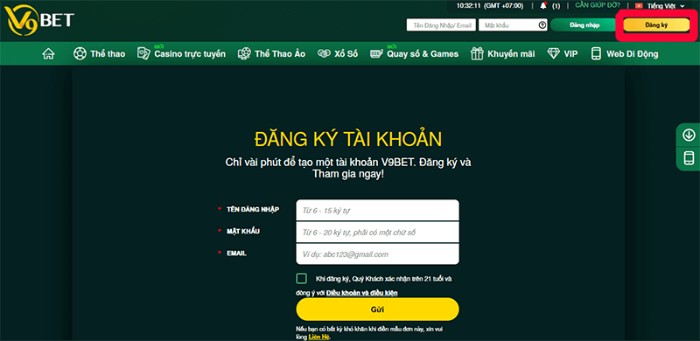 Đăng ký chi tiết cách đăng lý tài khoản thành viên tại V9bet88